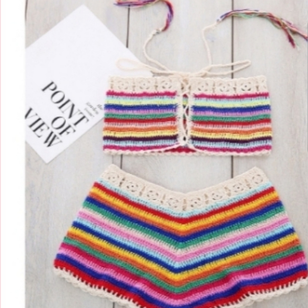 5⭐❤Rainbow Crochet Knitted 2 piece - Picture 4 of 5